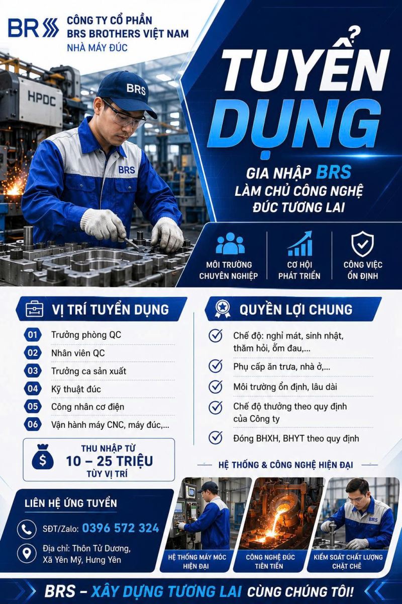 BRS Brothers Việt Nam tuyển dụng – Thu nhập đến 25 triệu/tháng