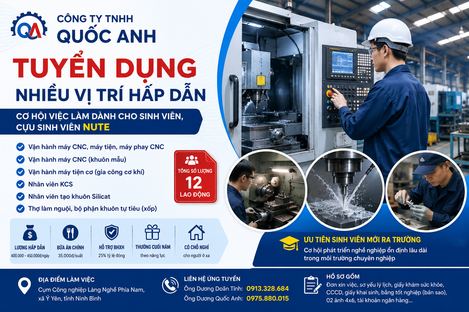 Công ty TNHH Quốc Anh tuyển dụng nhiều vị trí kỹ thuật cơ khí