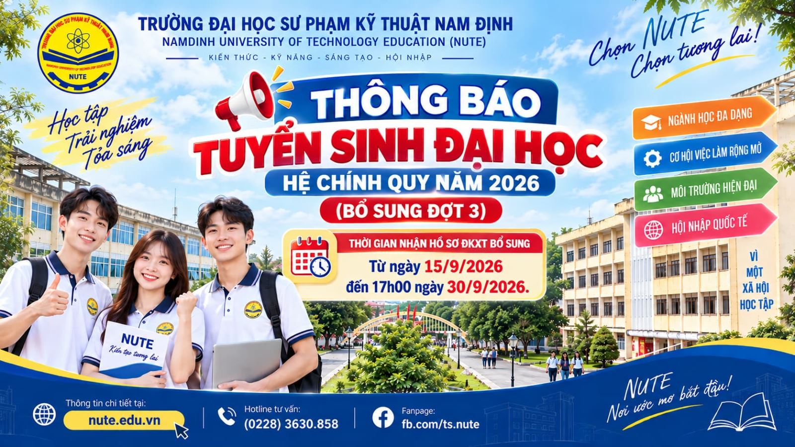 Thông báo tuyển sinh đại học hệ chính quy năm 2026 (Bổ sung đợt 3)